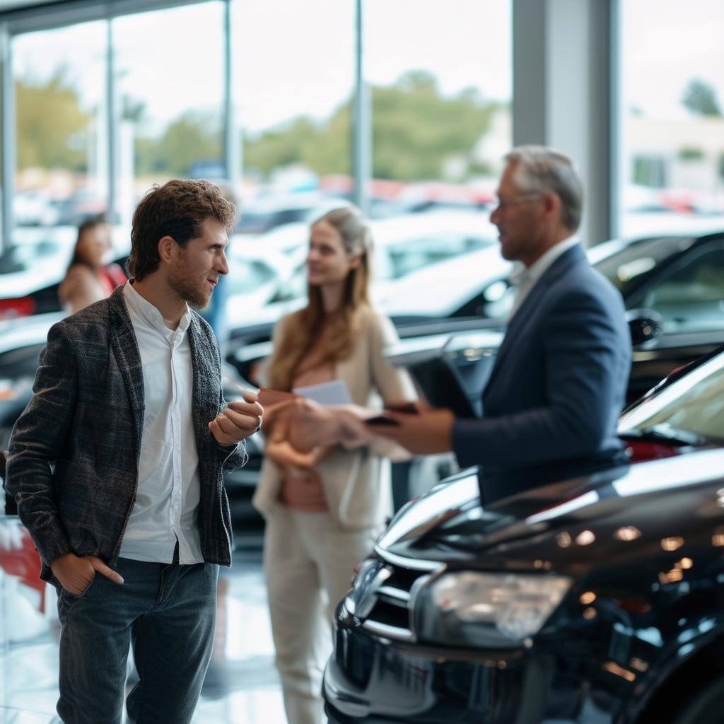 people at car dealership