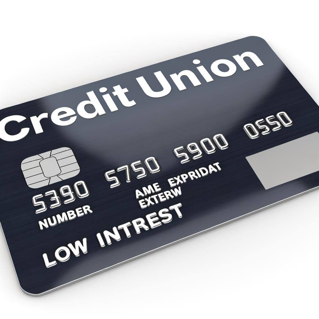 Render an image of a hypothetical Credit Union's Low Interest Credit Card. The card should have a sleek, modern design. A prominent incorporation of the credit union's logo can be seen, positioned at the top right of the card. Display 'Low Interest' as a big, bold tagline across the center. The number, name, and expiry date fields should be placeholders, and of course, the card should be void of any actual sensitive information.